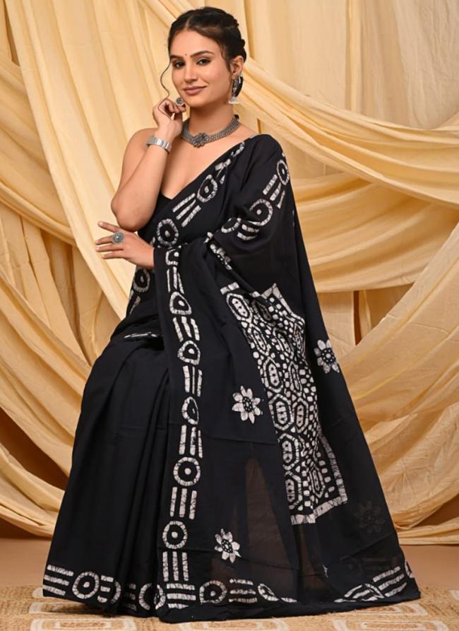 Cotton Black Daily Wear Printed Saree